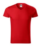 t-shirt męski v-neck slim fit, nadruk bezpośredni – czerwony (07)